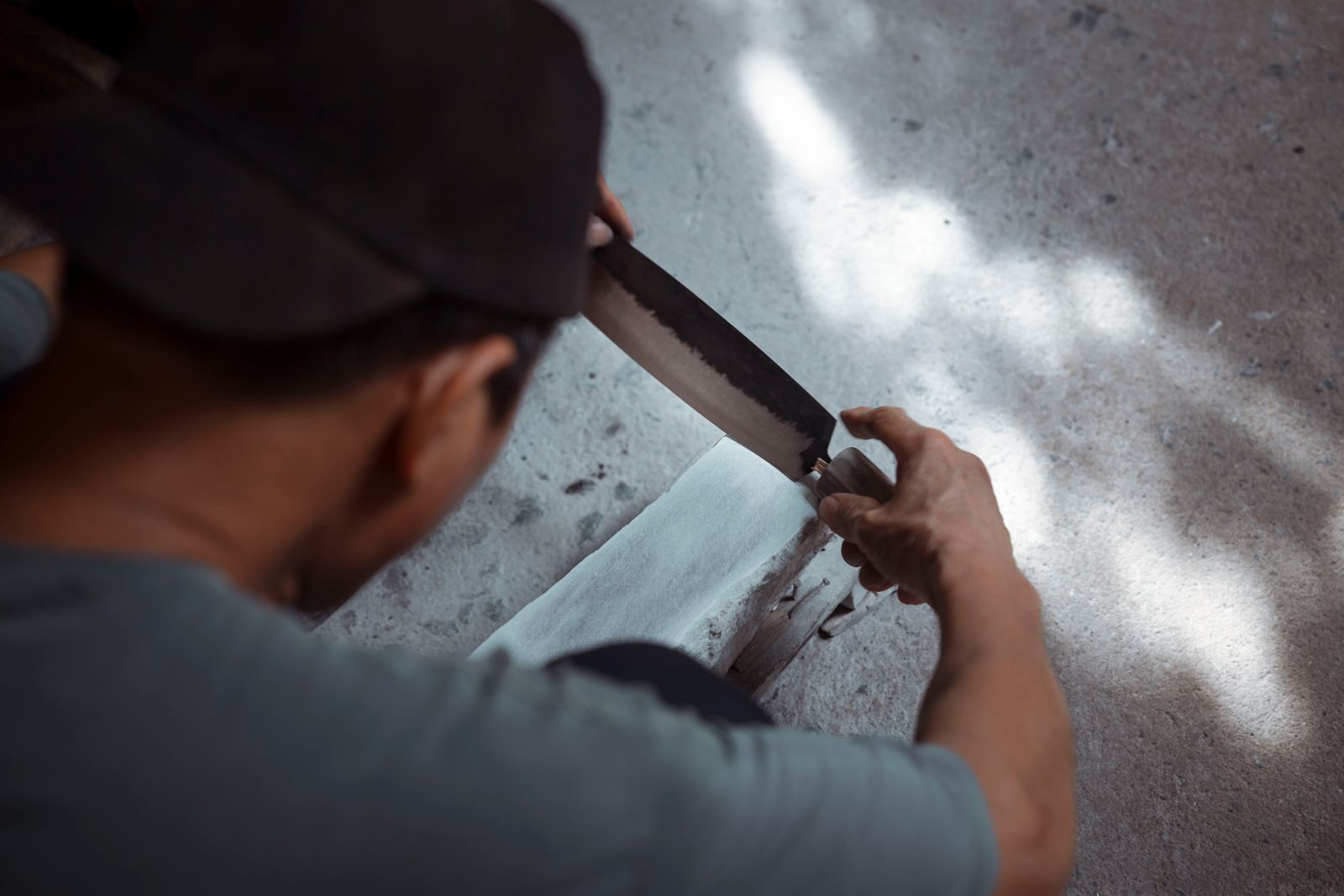 Sharpening a Japanese knife on a whetstone